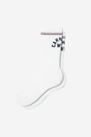 Carhartt Arch Script Socks - Weiß / Dunkles Marineblau Carhartt Arch Script Socks - Weiß / Dunkles Marineblau
