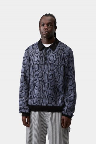Carhartt L/S Snake Polo - Schlangen-Camouflage-Jacquard, Samtblau Carhartt L/S Snake Polo - Schlangen-Camouflage-Jacquard, Samtblau