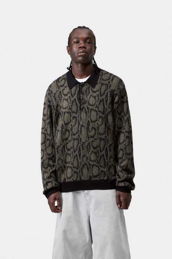 Carhartt L/S Snake Polo - Schlangen-Camouflage-Jacquard, Blatt Carhartt L/S Snake Polo - Schlangen-Camouflage-Jacquard, Blatt