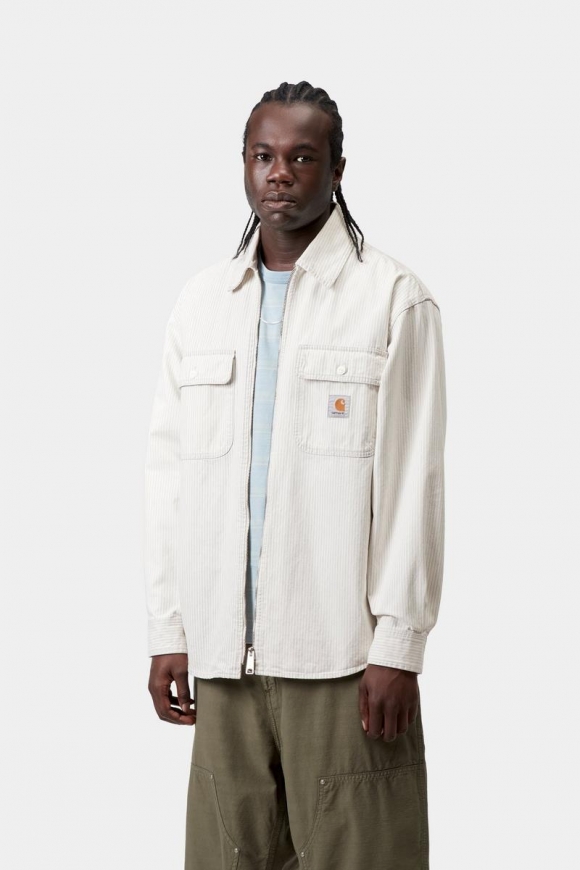 Carhartt Mercer Shirt Jac - Mercer Stripe, Graphit/Wachs, gebleicht Carhartt Mercer Shirt Jac - Mercer Stripe, Graphit/Wachs, gebleicht