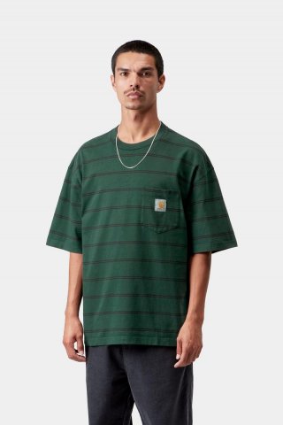 Carhartt S/S Cardona Pocket T-Shirt - Cardona-Streifen, Natur / Dunkler Skarabäus, Stückgefärbt Carhartt S/S Cardona Pocket T-Shirt - Cardona-Streifen, Natur / Dunkler Skarabäus, Stückgefärbt