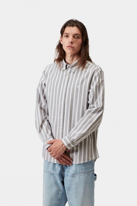 Carhartt L/S Deven Shirt - Deven Stripe, Schwarz / Weiß Carhartt L/S Deven Shirt - Deven Stripe, Schwarz / Weiß