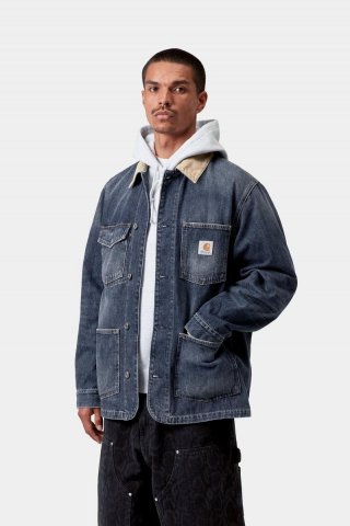 Carhartt Warren Chore Coat - Blau / Dusty H Brown, dunkle Used-Waschung Carhartt Warren Chore Coat - Blau / Dusty H Brown, dunkle Used-Waschung