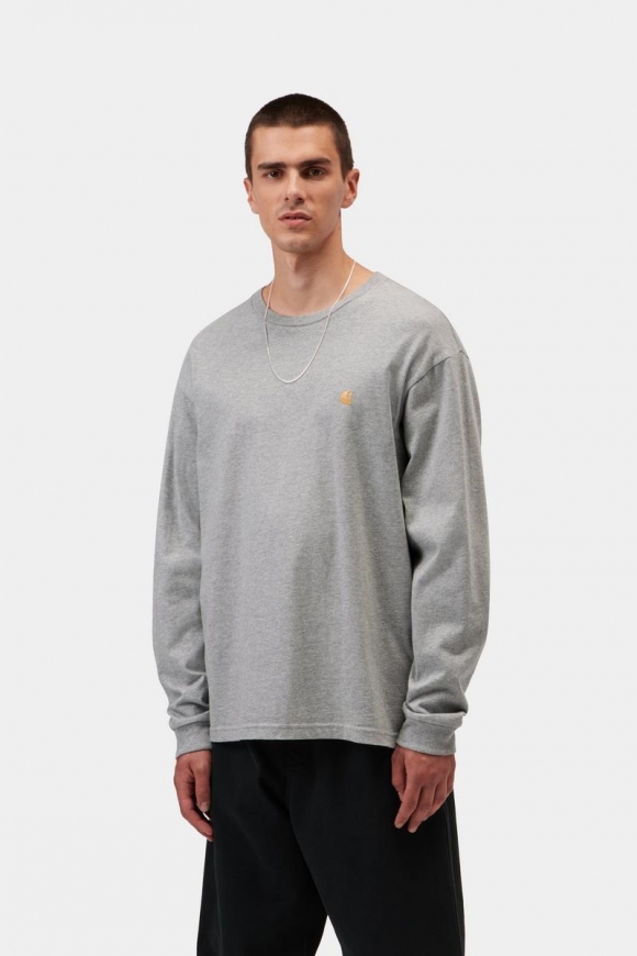 Carhartt L/S Chase T-Shirt - Grau meliert / Gold Carhartt L/S Chase T-Shirt - Grau meliert / Gold