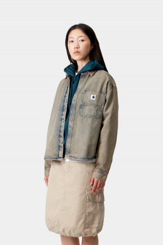 Carhartt Georgia Shirt Jac - Blau / Leder, stückgefärbt Carhartt Georgia Shirt Jac - Blau / Leder, stückgefärbt