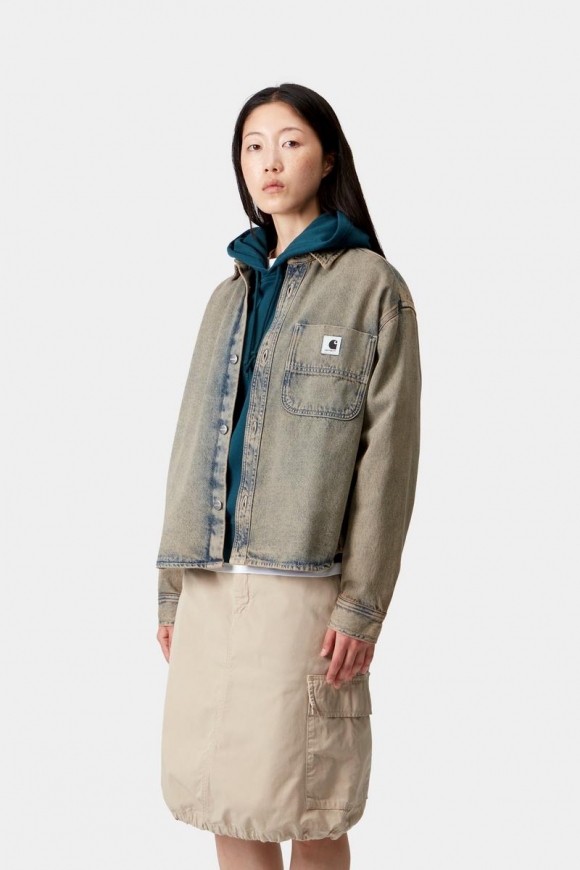 Carhartt Georgia Shirt Jac - Blau / Leder, stückgefärbt Carhartt Georgia Shirt Jac - Blau / Leder, stückgefärbt