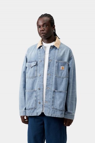 Carhartt Warren Chore Coat - Blau / Dusty H Brown, Burst gewaschen Carhartt Warren Chore Coat - Blau / Dusty H Brown, Burst gewaschen