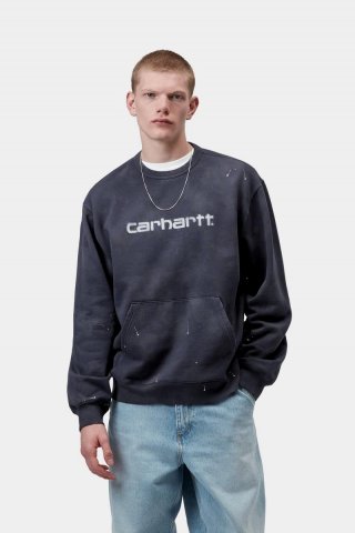 Carhartt Painter Sweatshirt - Dunkles Marineblau, Destroy-Waschung, Spritzer Carhartt Painter Sweatshirt - Dunkles Marineblau, Destroy-Waschung, Spritzer