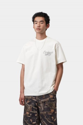 Carhartt S/S Hatching Script T-Shirt - Wachs, stückgefärbt Carhartt S/S Hatching Script T-Shirt - Wachs, stückgefärbt