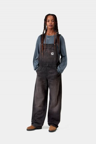 Carhartt Bib Overall Straight - Schwarz, tabakfarbene Used-Waschung