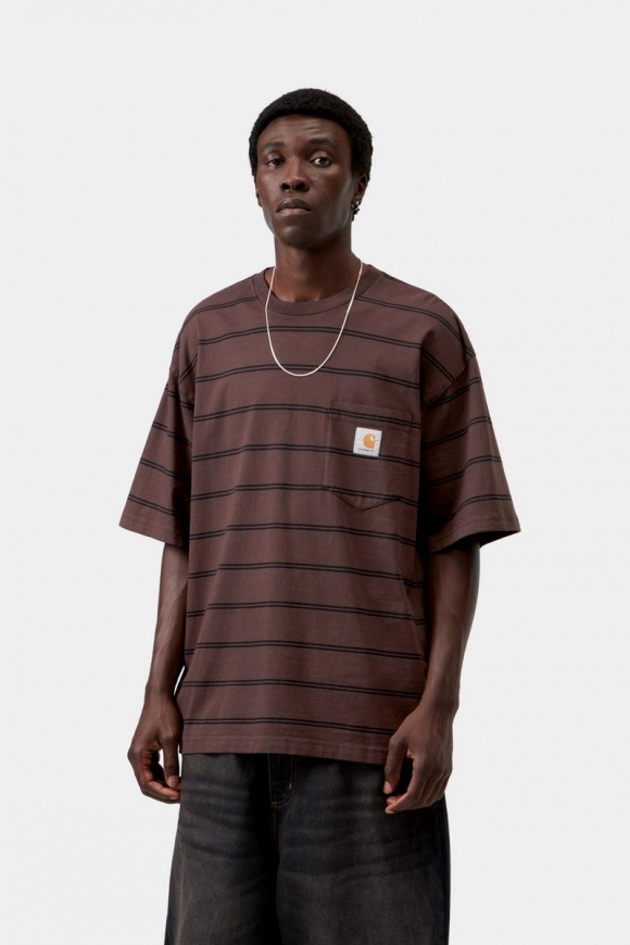 Carhartt S/S Cardona Pocket T-Shirt - Cardona-Streifen, Natur / Palisander, stückgefärbt