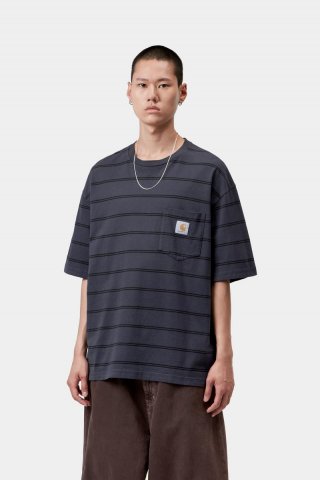 Carhartt S/S Cardona Pocket T-Shirt - Cardona-Streifen, Natur / Dunkelblau, stückgefärbt Carhartt S/S Cardona Pocket T-Shirt - Cardona-Streifen, Natur / Dunkelblau, stückgefärbt