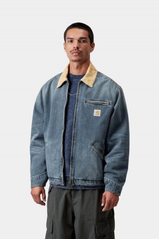 Carhartt OG Detroit Jacket - Blau / Staubiges H-Braun, alte gebrauchte Waschung