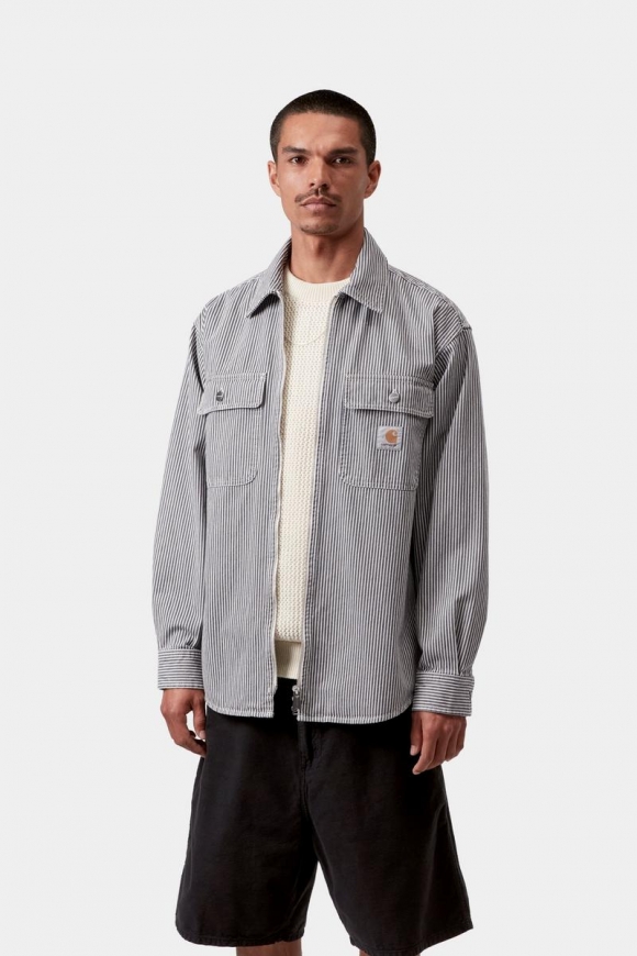 Carhartt Mercer Shirt Jac - Mercer Stripe, Graphit/Wachs, Stonewashed