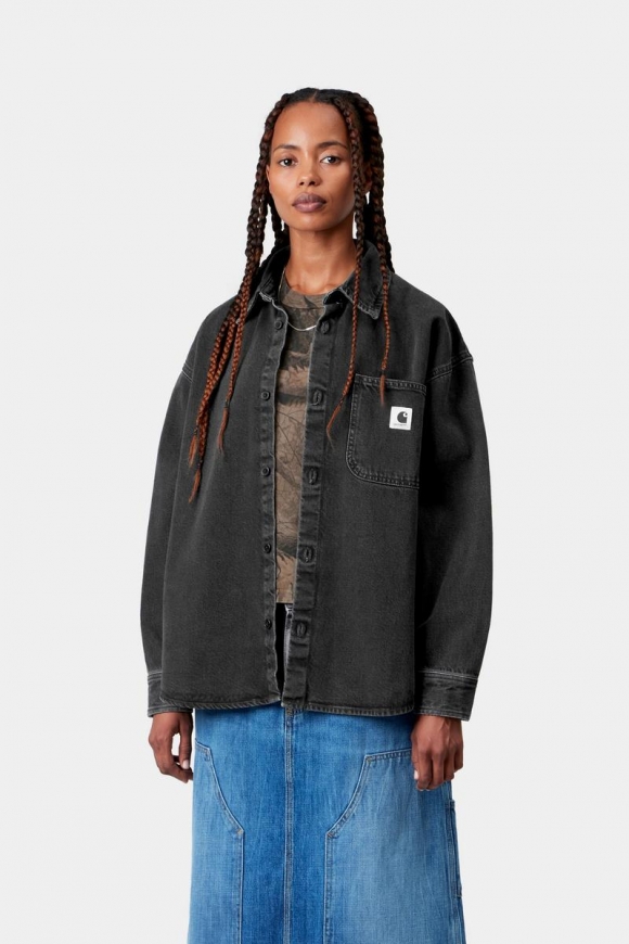 Carhartt Marly Shirt Jac - Schwarz, schwere Steinwäsche Carhartt Marly Shirt Jac - Schwarz, schwere Steinwäsche