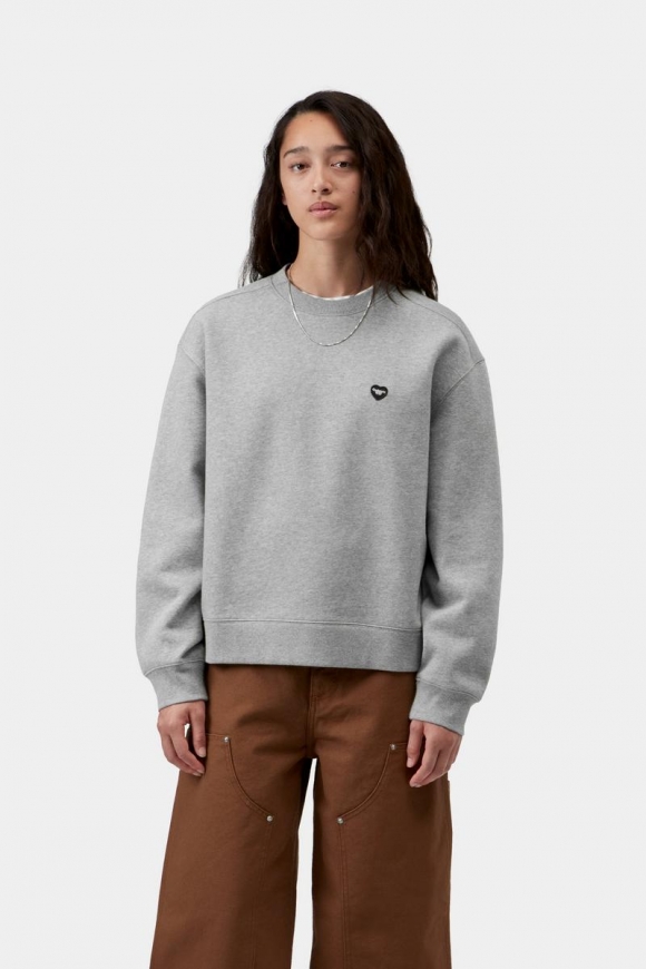 Carhartt Small Heart Patch Sweatshirt - Grau meliert / Schwarz Carhartt Small Heart Patch Sweatshirt - Grau meliert / Schwarz