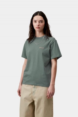 Carhartt S/S Script Embroidery T-Shirt - Samtgrün / Sanftes Orange Carhartt S/S Script Embroidery T-Shirt - Samtgrün / Sanftes Orange
