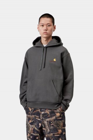 Carhartt Hooded American Script Sweatshirt - Graphit Carhartt Hooded American Script Sweatshirt - Graphit