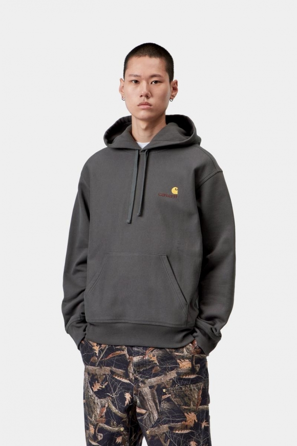 Carhartt Hooded American Script Sweatshirt - Graphit Carhartt Hooded American Script Sweatshirt - Graphit