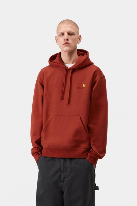Carhartt Hooded American Script Sweatshirt - Oxidrot Carhartt Hooded American Script Sweatshirt - Oxidrot