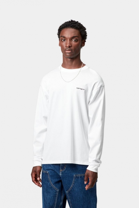 Carhartt L/S Script Embroidery T-Shirt - Weiß / Schwarz