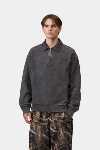 Carhartt Lambert Polo Sweatshirt - Schwarz, Mondwaschung Carhartt Lambert Polo Sweatshirt - Schwarz, Mondwaschung