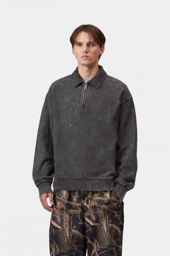Carhartt Lambert Polo Sweatshirt - Schwarz, Mondwaschung Carhartt Lambert Polo Sweatshirt - Schwarz, Mondwaschung