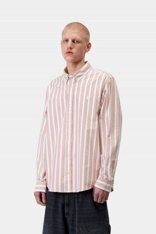 Carhartt L/S Deven Shirt - Deven Stripe, Oxidrot / Weiß