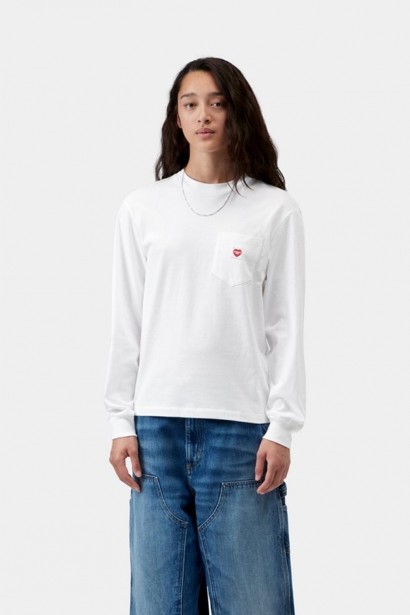 Carhartt L/S Pocket Small Heart T-Shirt - Weiß / Rot