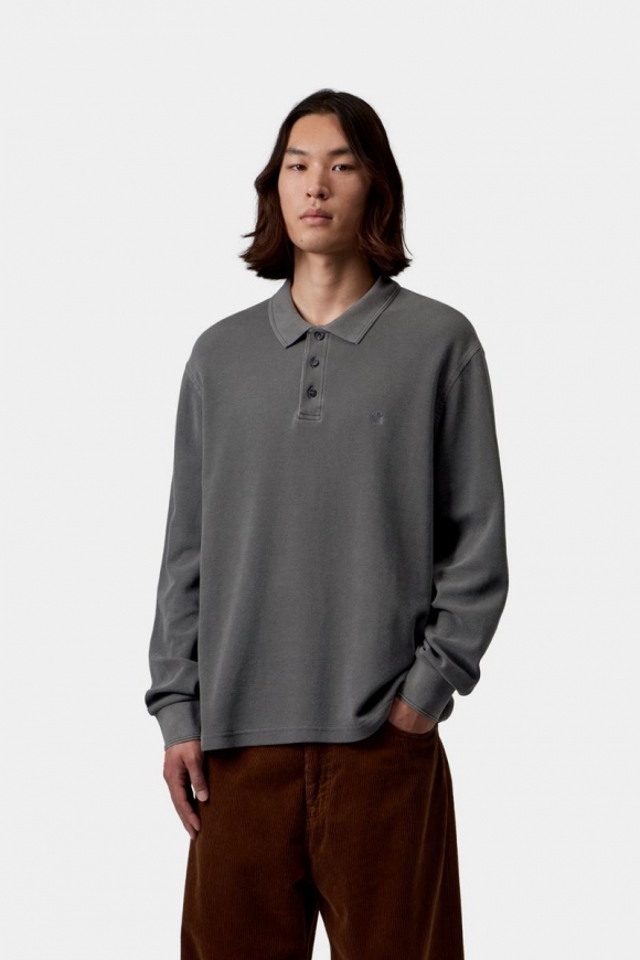 Carhartt L/S Waffle Rugby Shirt - Schwarz, stückgefärbt Carhartt L/S Waffle Rugby Shirt - Schwarz, stückgefärbt