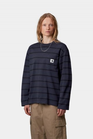 Carhartt L/S Cardona Pocket T-Shirt - Cardona-Streifen, Natur / Dunkelblau, stückgefärbt Carhartt L/S Cardona Pocket T-Shirt - Cardona-Streifen, Natur / Dunkelblau, stückgefärbt