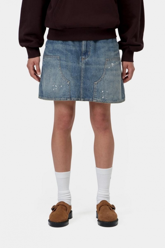 Carhartt Maeve Double Knee Skirt - Blau, Zerstörerische Waschung, Spritzer