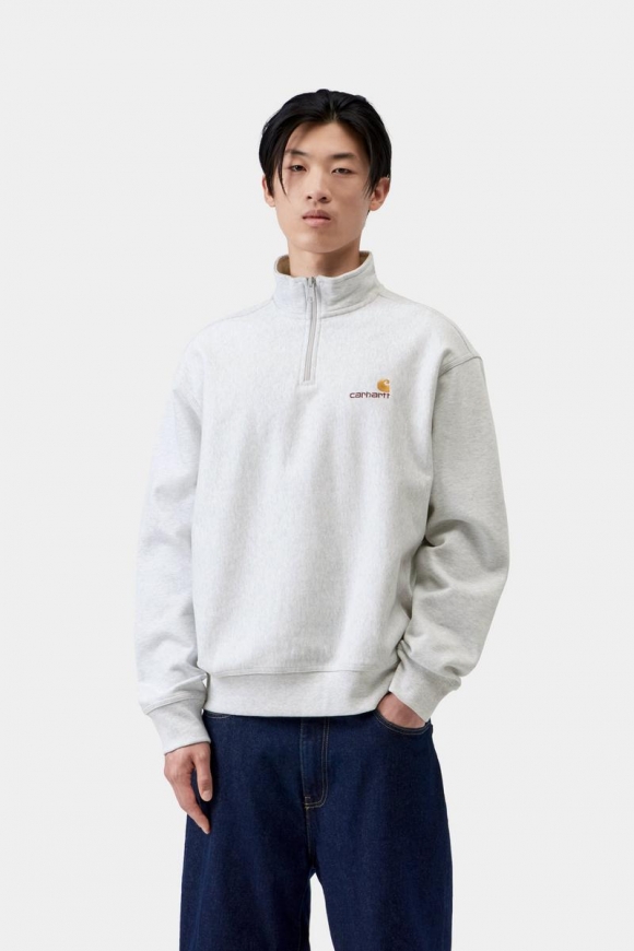 Carhartt Half Zip American Script Sweatshirt - Ash Heather Carhartt Half Zip American Script Sweatshirt - Ash Heather