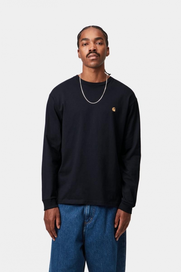Carhartt L/S Chase T-Shirt - Dunkles Marineblau / Gold Carhartt L/S Chase T-Shirt - Dunkles Marineblau / Gold