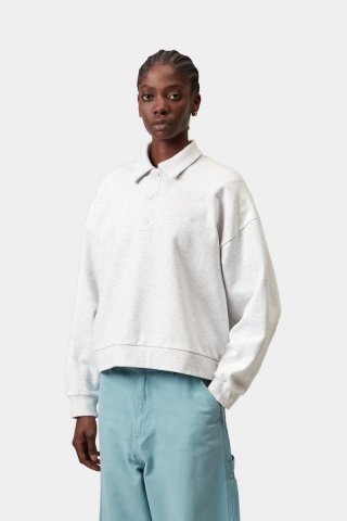 Carhartt Brenta Polo Sweatshirt - Ash Heather / Weiß, Heavy Stone Wash Carhartt Brenta Polo Sweatshirt - Ash Heather / Weiß, Heavy Stone Wash