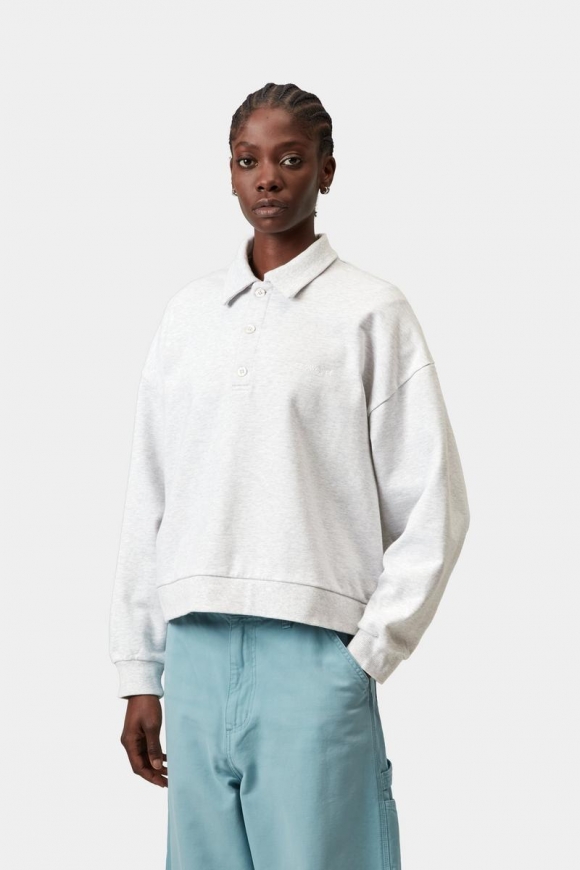 Carhartt Brenta Polo Sweatshirt - Ash Heather / Weiß, Heavy Stone Wash Carhartt Brenta Polo Sweatshirt - Ash Heather / Weiß, Heavy Stone Wash