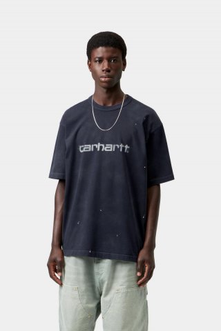 Carhartt S/S Painter T-Shirt - Dunkles Marineblau, Destroy-Waschung, Spritzer Carhartt S/S Painter T-Shirt - Dunkles Marineblau, Destroy-Waschung, Spritzer