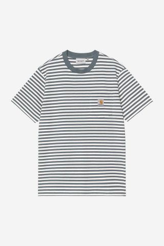 Carhartt S/S Ezra Pocket T-Shirt - Ezra Stripe, gemütliches Blau / Wachs Carhartt S/S Ezra Pocket T-Shirt - Ezra Stripe, gemütliches Blau / Wachs