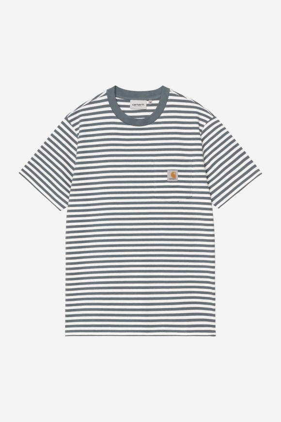 Carhartt S/S Ezra Pocket T-Shirt - Ezra Stripe, gemütliches Blau / Wachs Carhartt S/S Ezra Pocket T-Shirt - Ezra Stripe, gemütliches Blau / Wachs