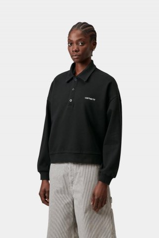 Carhartt Brenta Polo Sweatshirt - Schwarz/Weiß, schwere Steinwäsche Carhartt Brenta Polo Sweatshirt - Schwarz/Weiß, schwere Steinwäsche