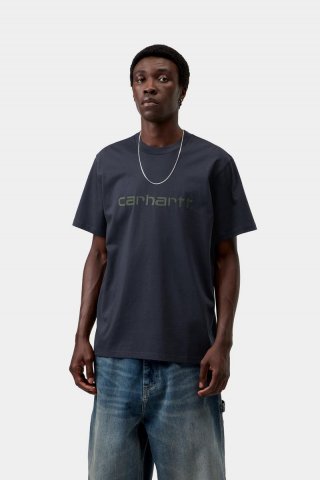 Carhartt S/S Script T-Shirt - Dunkles Marineblau / Dunkler Skarabäus