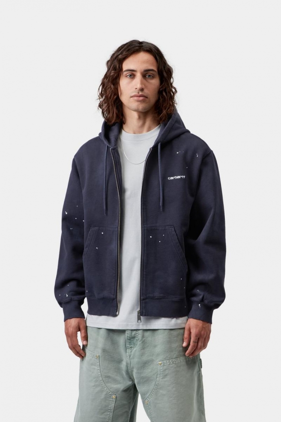 Carhartt Hooded Painter Jacket - Dunkles Marineblau, Destroy-Waschung, Spritzer Carhartt Hooded Painter Jacket - Dunkles Marineblau, Destroy-Waschung, Spritzer