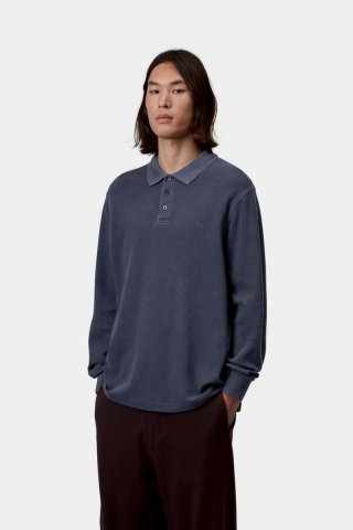 Carhartt L/S Waffle Rugby Shirt - Dunkles Marineblau, stückgefärbt Carhartt L/S Waffle Rugby Shirt - Dunkles Marineblau, stückgefärbt
