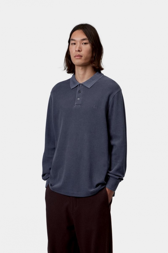 Carhartt L/S Waffle Rugby Shirt - Dunkles Marineblau, stückgefärbt Carhartt L/S Waffle Rugby Shirt - Dunkles Marineblau, stückgefärbt
