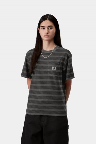 Carhartt S/S Hanson Pocket T-Shirt - Hanson W Stripe, Schwarz, Stückgefärbt Carhartt S/S Hanson Pocket T-Shirt - Hanson W Stripe, Schwarz, Stückgefärbt