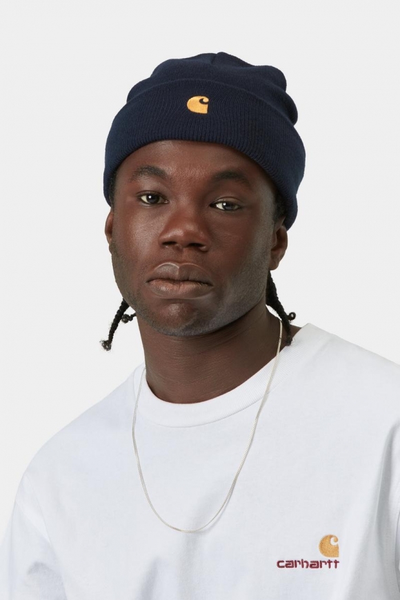 Carhartt Chase Beanie - Dunkles Marineblau / Gold Carhartt Chase Beanie - Dunkles Marineblau / Gold