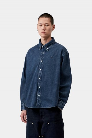 Carhartt L/S Lucas Shirt - Blau, Stonewashed