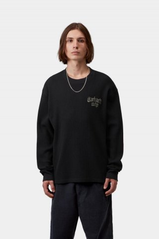 Carhartt L/S Blackletter Waffle T-Shirt - Schwarz / Weiß Carhartt L/S Blackletter Waffle T-Shirt - Schwarz / Weiß