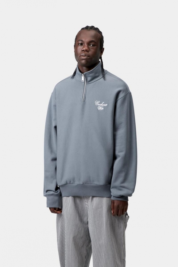 Carhartt Longhand Half Zip Sweatshirt - Gemütliches Blau/Weiß Carhartt Longhand Half Zip Sweatshirt - Gemütliches Blau/Weiß