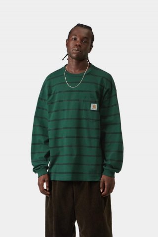 Carhartt L/S Cardona Pocket T-Shirt - Cardona-Streifen, Natur / Dunkler Skarabäus, Stückgefärbt Carhartt L/S Cardona Pocket T-Shirt - Cardona-Streifen, Natur / Dunkler Skarabäus, Stückgefärbt